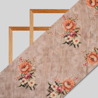 Brown And Orange Floral Pattern Digital Print Viscose Uppada Silk Fabric
