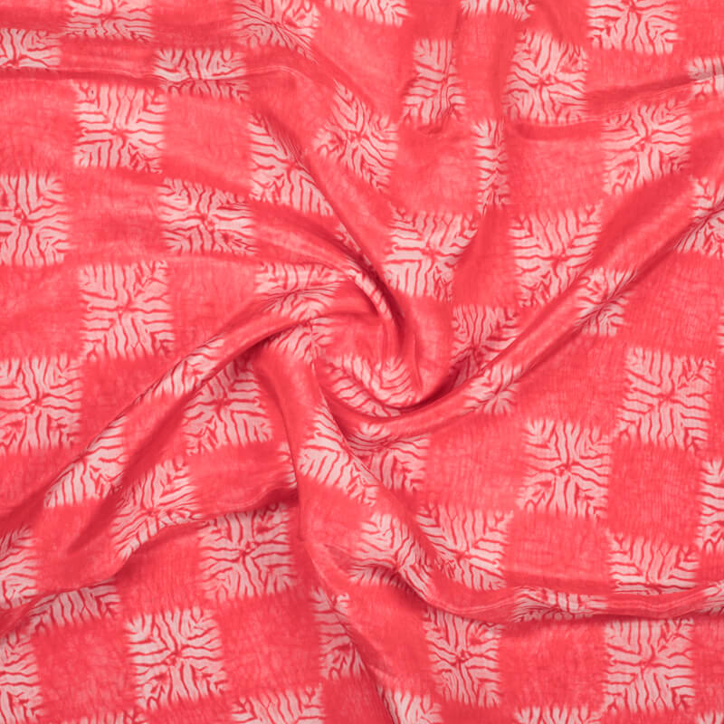 Pink And White Shibori Pattern Digital Print Viscose Uppada Silk Fabric