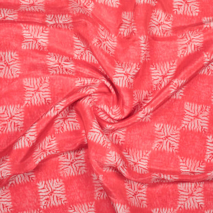 Pink And White Shiiborii Pattern Digital Print Viscose Uppada Silk Fabric