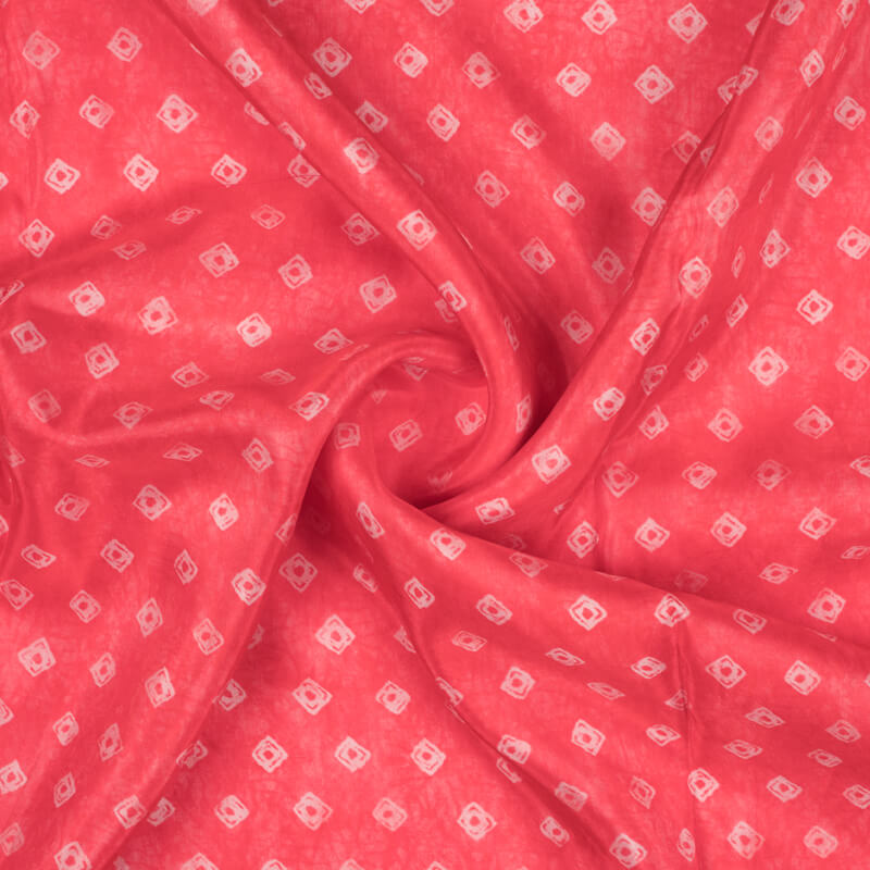 Pink And White Bandhani Pattern Digital Print Viscose Uppada Silk Fabric