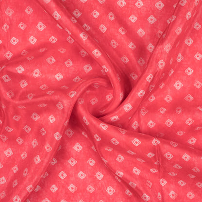 Pink And White Bandhanii Pattern Digital Print Viscose Uppada Silk Fabric