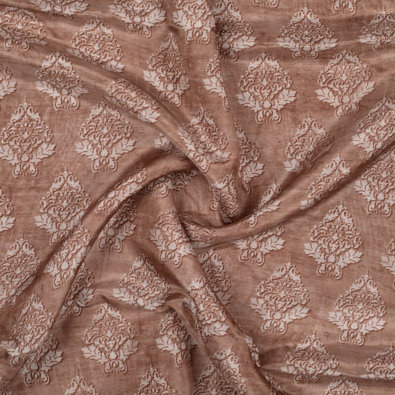 Brown Mughal Pattern Digital Print Viscose Uppada Silk Fabric