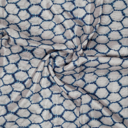 Blue And Grey Shiiborii Pattern Digital Print Viscose Uppada Silk Fabric