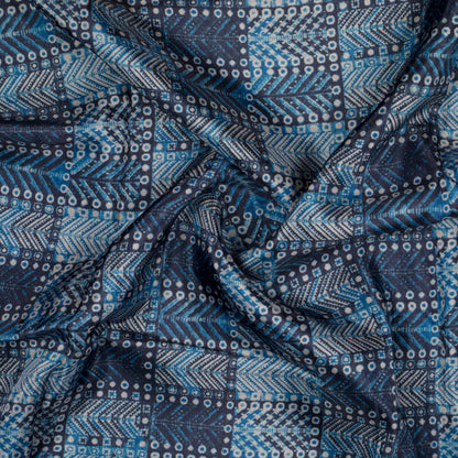 Blue Geometric Pattern Digital Print Viscose Uppada Silk Fabric