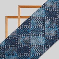 Blue Geometric Pattern Digital Print Viscose Uppada Silk Fabric