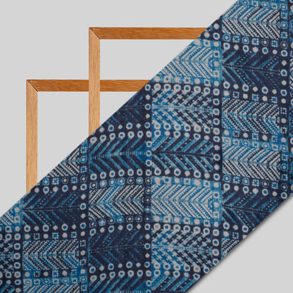 Blue Geometric Pattern Digital Print Viscose Uppada Silk Fabric
