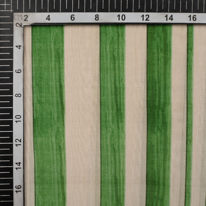 Cream And Green Stripes Pattern Digital Print Viscose Uppada Silk Fabric