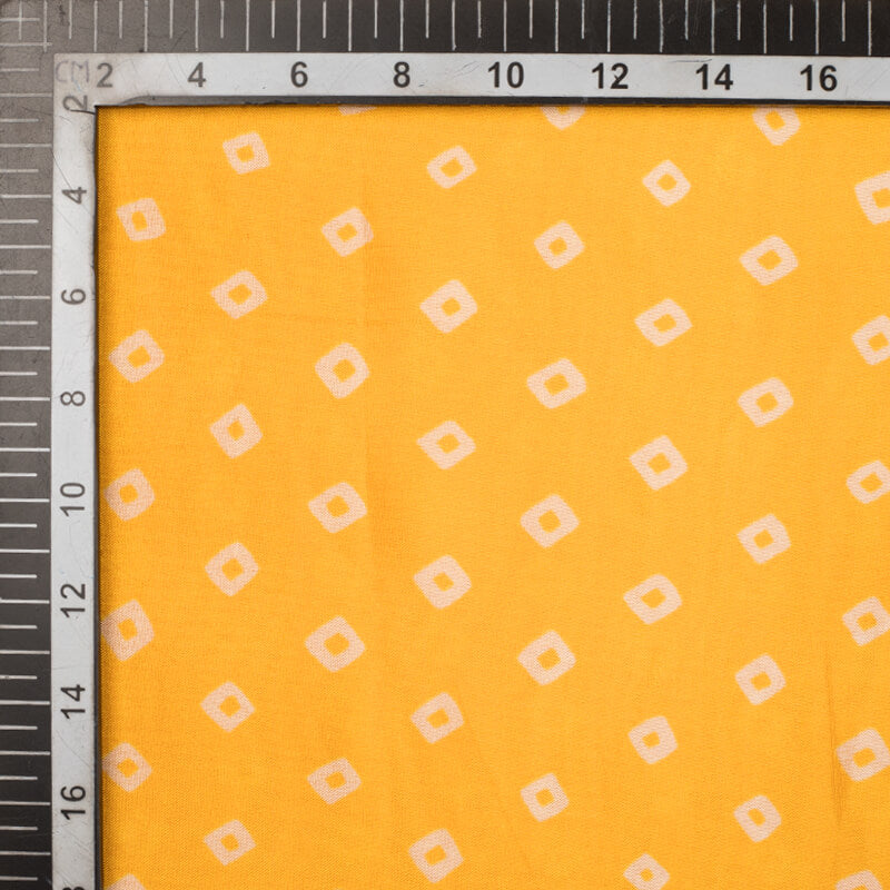 Yellow And White Bandhani Pattern Digital Print Viscose Uppada Silk Fabric