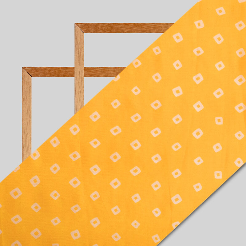 Yellow And White Bandhani Pattern Digital Print Viscose Uppada Silk Fabric
