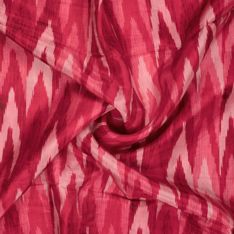 Red And Pink Ikat Pattern Digital Print Viscose Uppada Silk Fabric