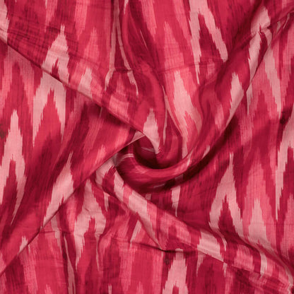 Red And Pink Ikkat Pattern Digital Print Viscose Uppada Silk Fabric