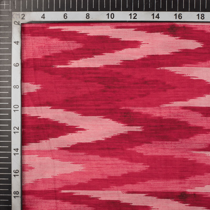Red And Pink Ikat Pattern Digital Print Viscose Uppada Silk Fabric