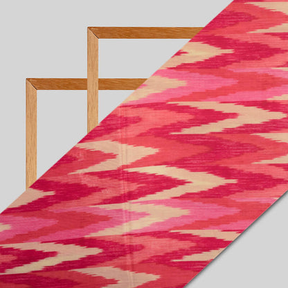 Red And Beige Ikkat Pattern Digital Print Viscose Uppada Silk Fabric