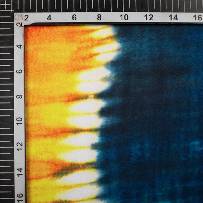 Blue And Orange Tye And Dye Pattern Digital Print Moss Crepe Fabric