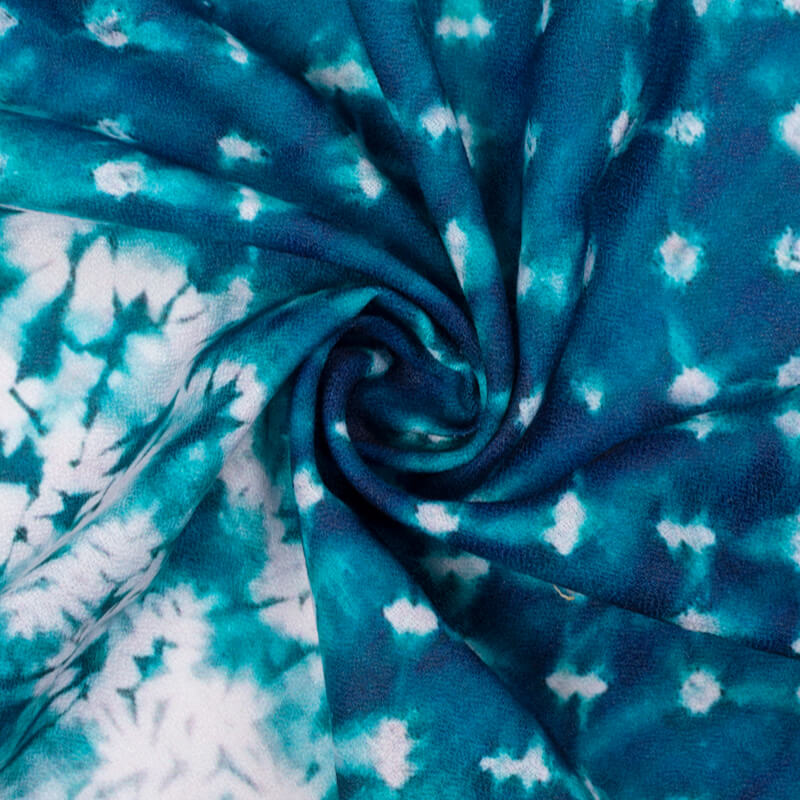 Blue And White Tie & Dye Pattern Digital Print Moss Crepe Fabric