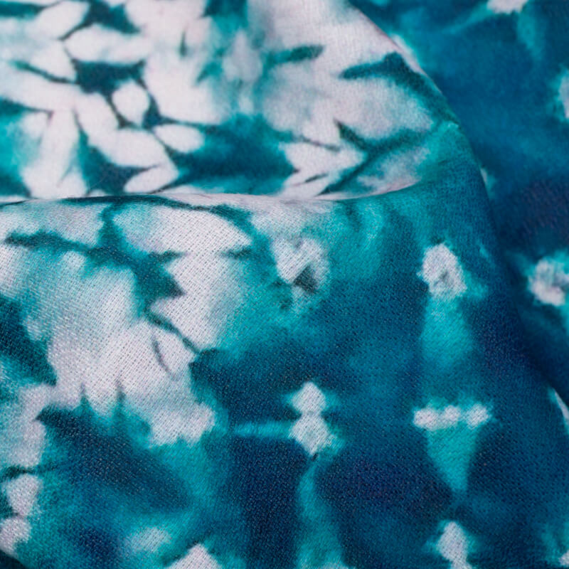 Blue And White Tie & Dye Pattern Digital Print Moss Crepe Fabric
