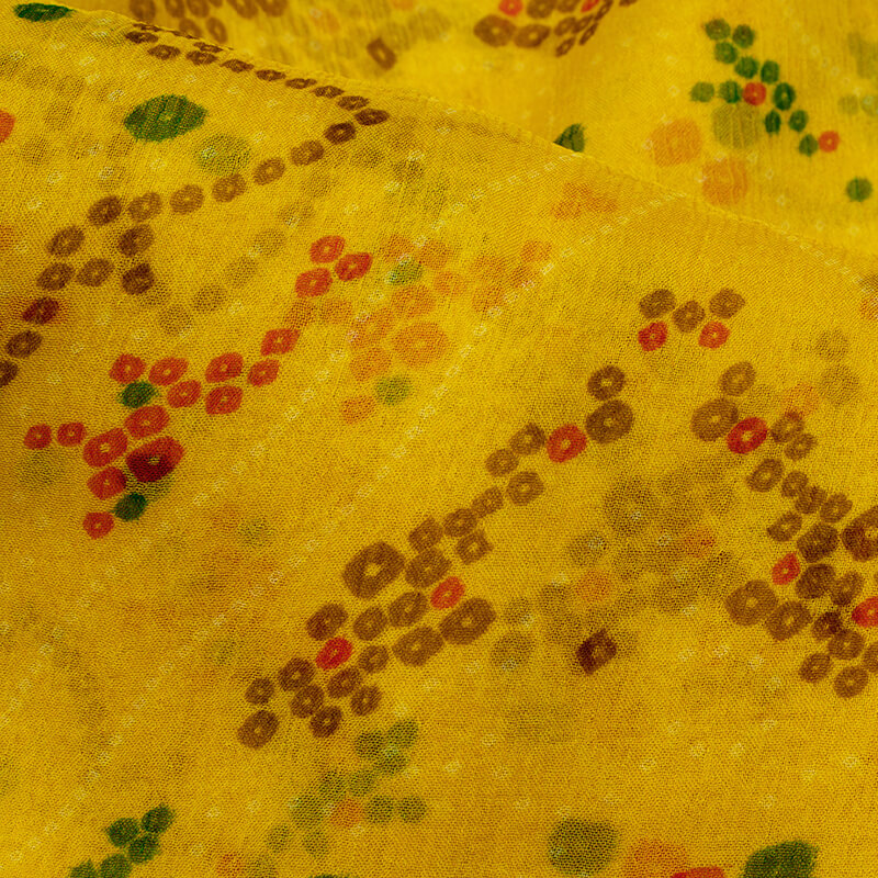 Yellow And Red Bandhani Pattern Digital Print Bemberg Chiffon Fabric