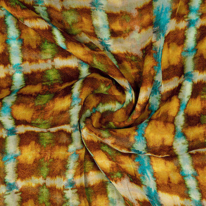 Brown And Blue Abstract Pattern Digital Print Bemberg Chiffon Fabric