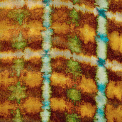 Brown And Blue Abstract Pattern Digital Print Bemberg Chiffon Fabric