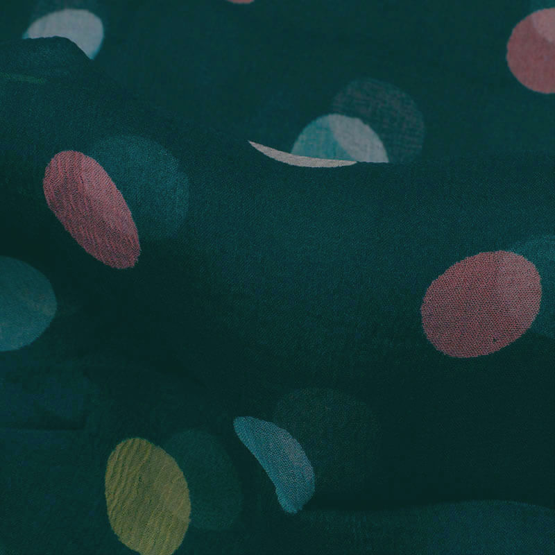 Pine Green And Pink Polka Dots Pattern Digital Print Bemberg Chiffon Fabric