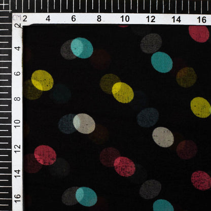 Black And Yellow Polka Dots Pattern Digital Print Bemberg Chiffon Fabric