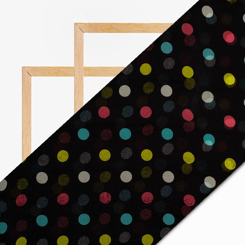 Black And Yellow Polka Dots Pattern Digital Print Bemberg Chiffon Fabric