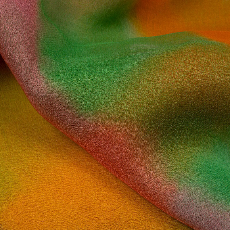 Pink And Yellow Leheriya Pattern Digital Print Bemberg Chiffon Fabric