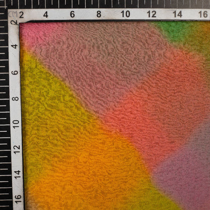 Pink And Yellow Leheriya Pattern Digital Print Bemberg Chiffon Fabric