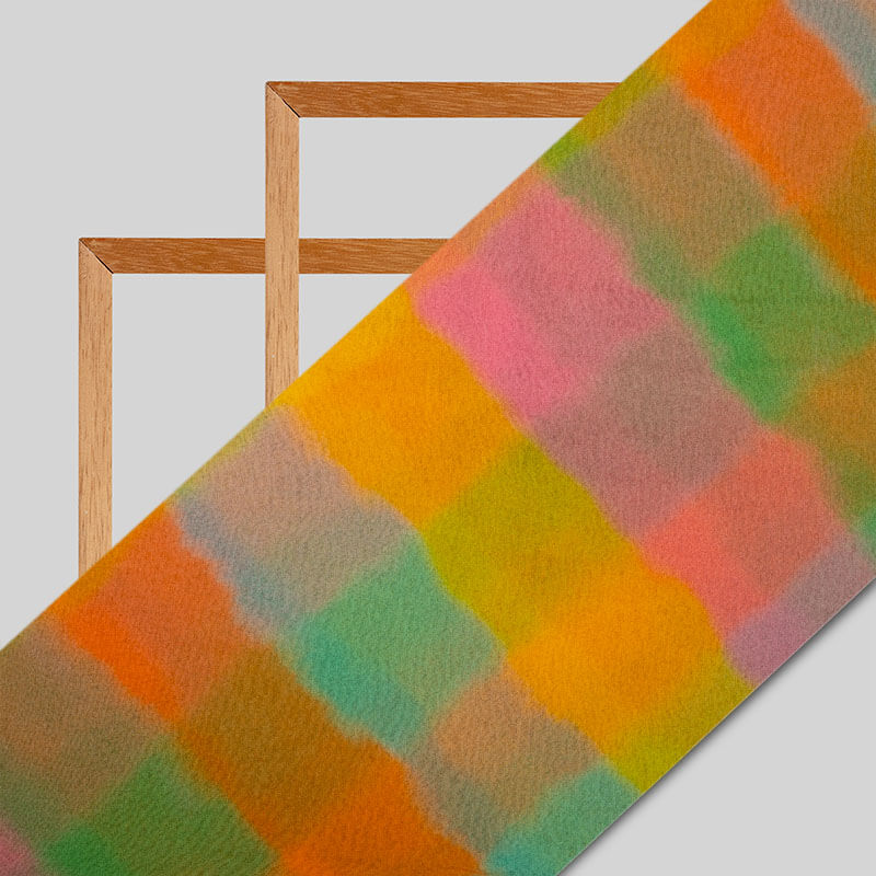 Pink And Yellow Leheriya Pattern Digital Print Bemberg Chiffon Fabric