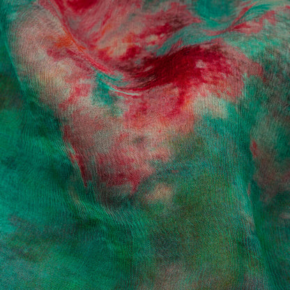 Cream And Red Tye And Dye Pattern Digital Print Bemberg Chiffon Fabric