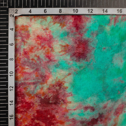 Cream And Red Tye And Dye Pattern Digital Print Bemberg Chiffon Fabric