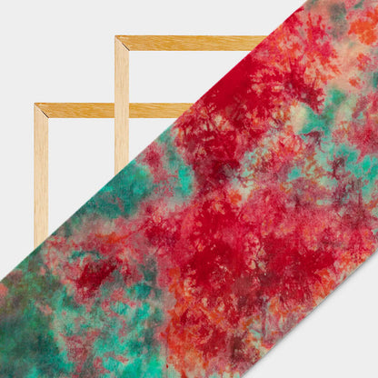 Cream And Red Tye And Dye Pattern Digital Print Bemberg Chiffon Fabric