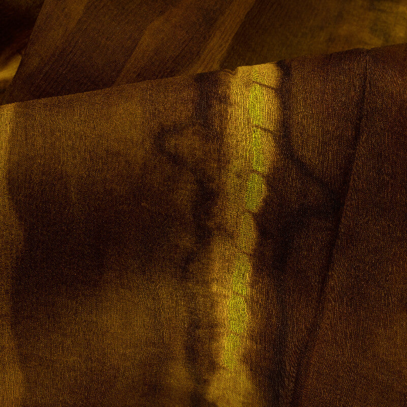 Brown And Yellow Tie & Dye Pattern Digital Print Bemberg Chiffon Fabric