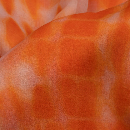 Orange And White Tye And Dye Pattern Digital Print Bemberg Chiffon Fabric