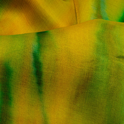 Yellow And Green Tye And Dye Pattern Digital Print Bemberg Chiffon Fabric
