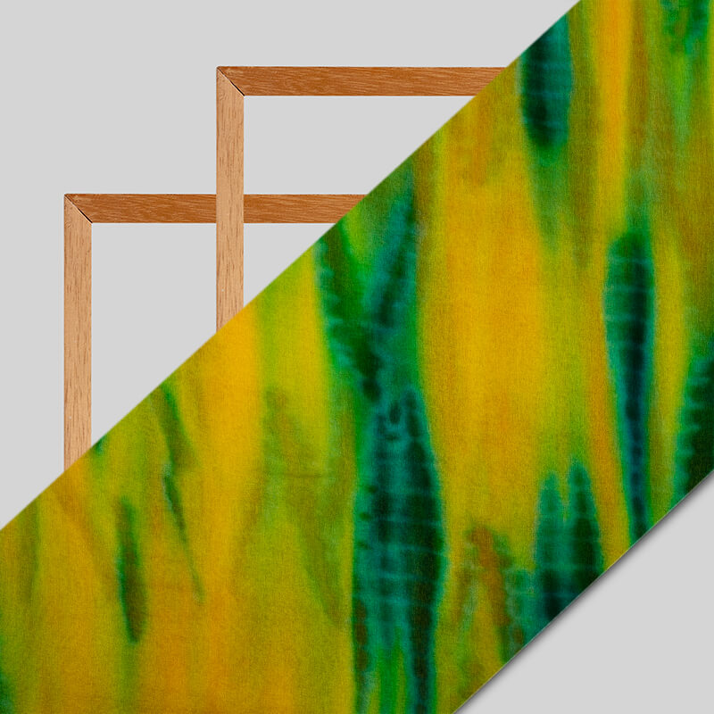 Yellow And Green Tye And Dye Pattern Digital Print Bemberg Chiffon Fabric