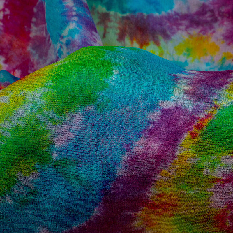 Blue And Pink Tie & Dye Pattern Digital Print Bemberg Chiffon Fabric