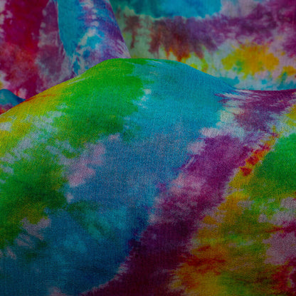 Blue And Pink Tye And Dye Pattern Digital Print Bemberg Chiffon Fabric