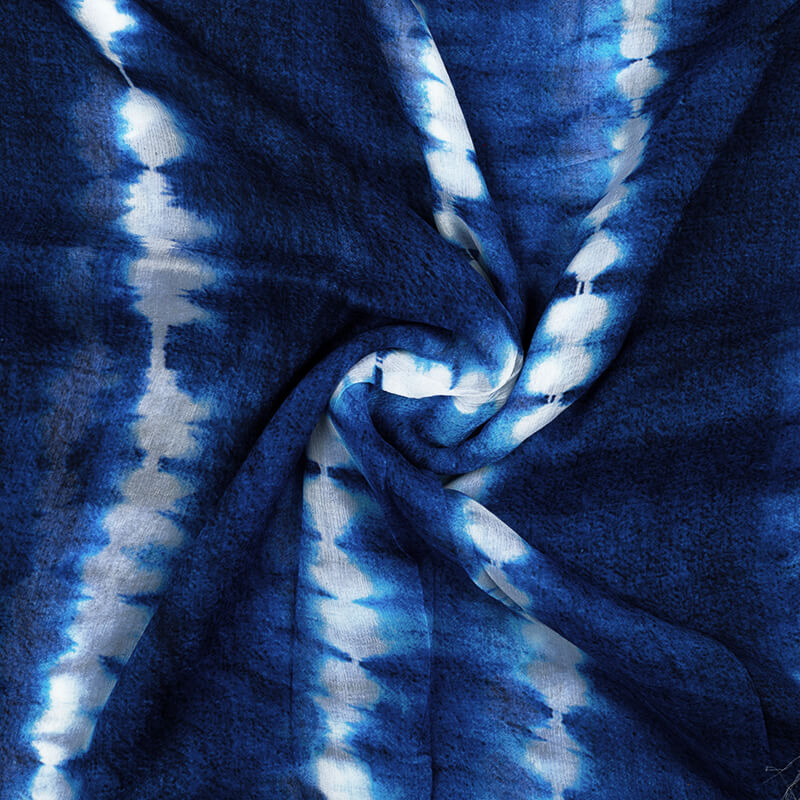 Blue And White Tie & Dye Pattern Digital Print Bemberg Chiffon Fabric