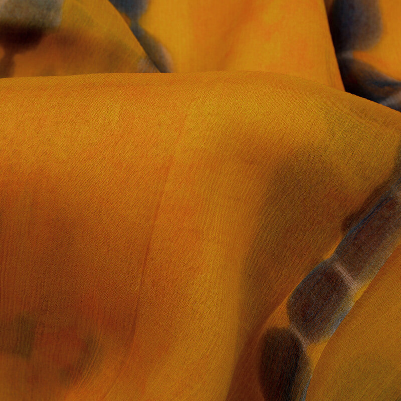 Yellow And Blue Tie & Dye Pattern Digital Print Bemberg Chiffon Fabric