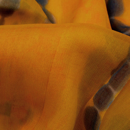 Yellow And Blue Tye And Dye Pattern Digital Print Bemberg Chiffon Fabric