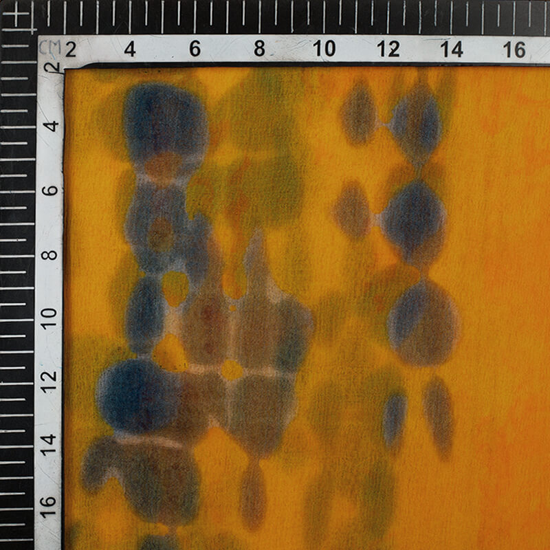 Yellow And Blue Tie & Dye Pattern Digital Print Bemberg Chiffon Fabric