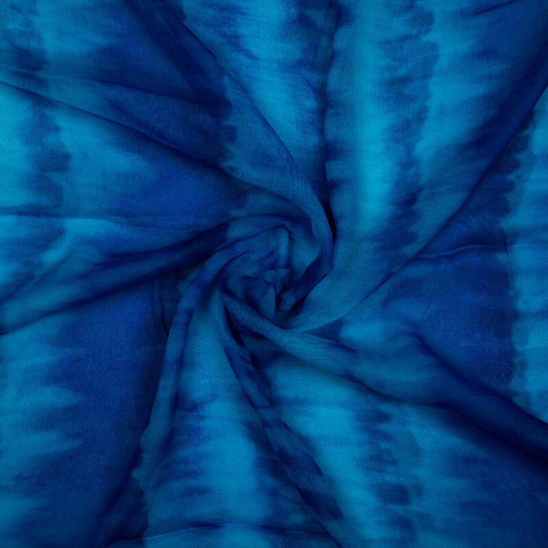 Royal Blue Tie & Dye Pattern Digital Print Bemberg Chiffon Fabric