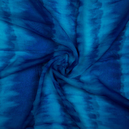 Royal Blue Tye And Dye Pattern Digital Print Bemberg Chiffon Fabric