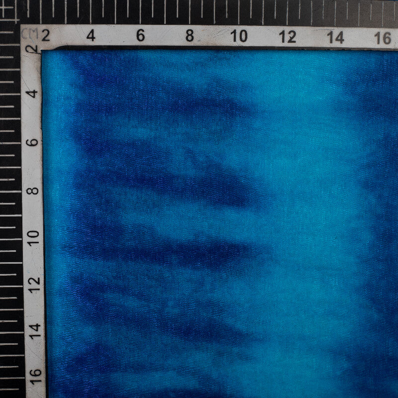 Royal Blue Tie & Dye Pattern Digital Print Bemberg Chiffon Fabric