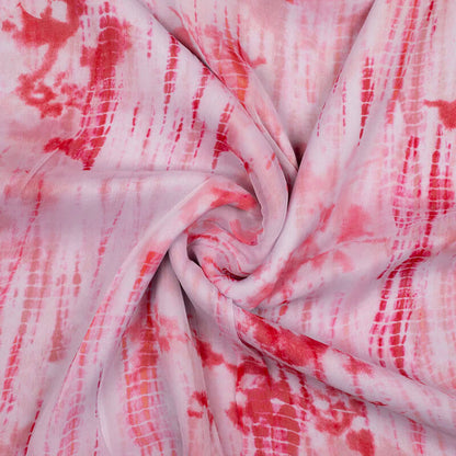 White And Pink Tye And Dye Pattern Digital Print Bemberg Chiffon Fabric