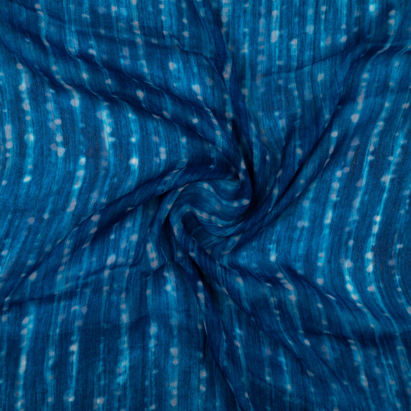 Blue And White Tie & Dye Pattern Digital Print Bemberg Chiffon Fabric