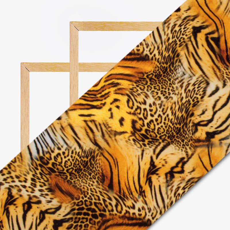 Black And Marigold Orange Animal Digital Print Rayon Fabric