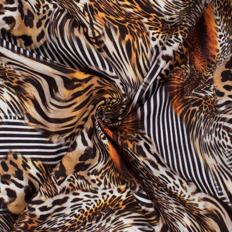 Black And Light Brown Animal Digital Print Rayon Fabric - Fabcurate