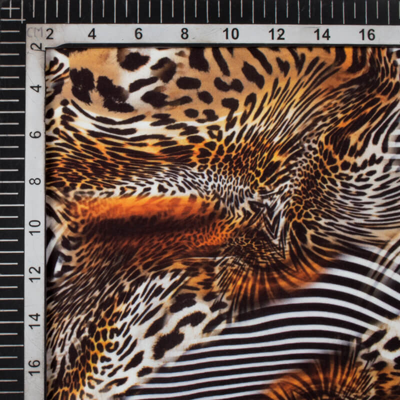 Black And Light Brown Animal Digital Print Rayon Fabric - Fabcurate